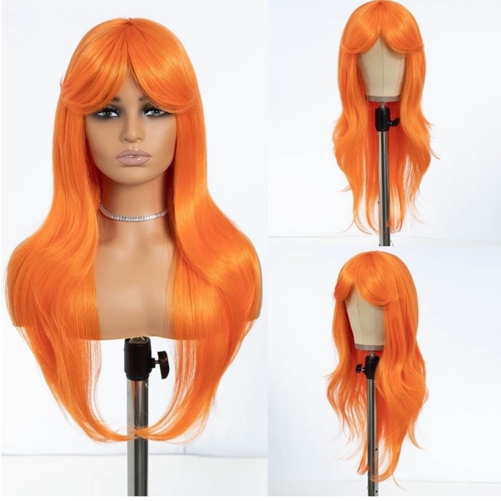 ORANGE Colorful Wigs with Bangs  /Straight Wig (ORANGE, 26.5 inches) NEW